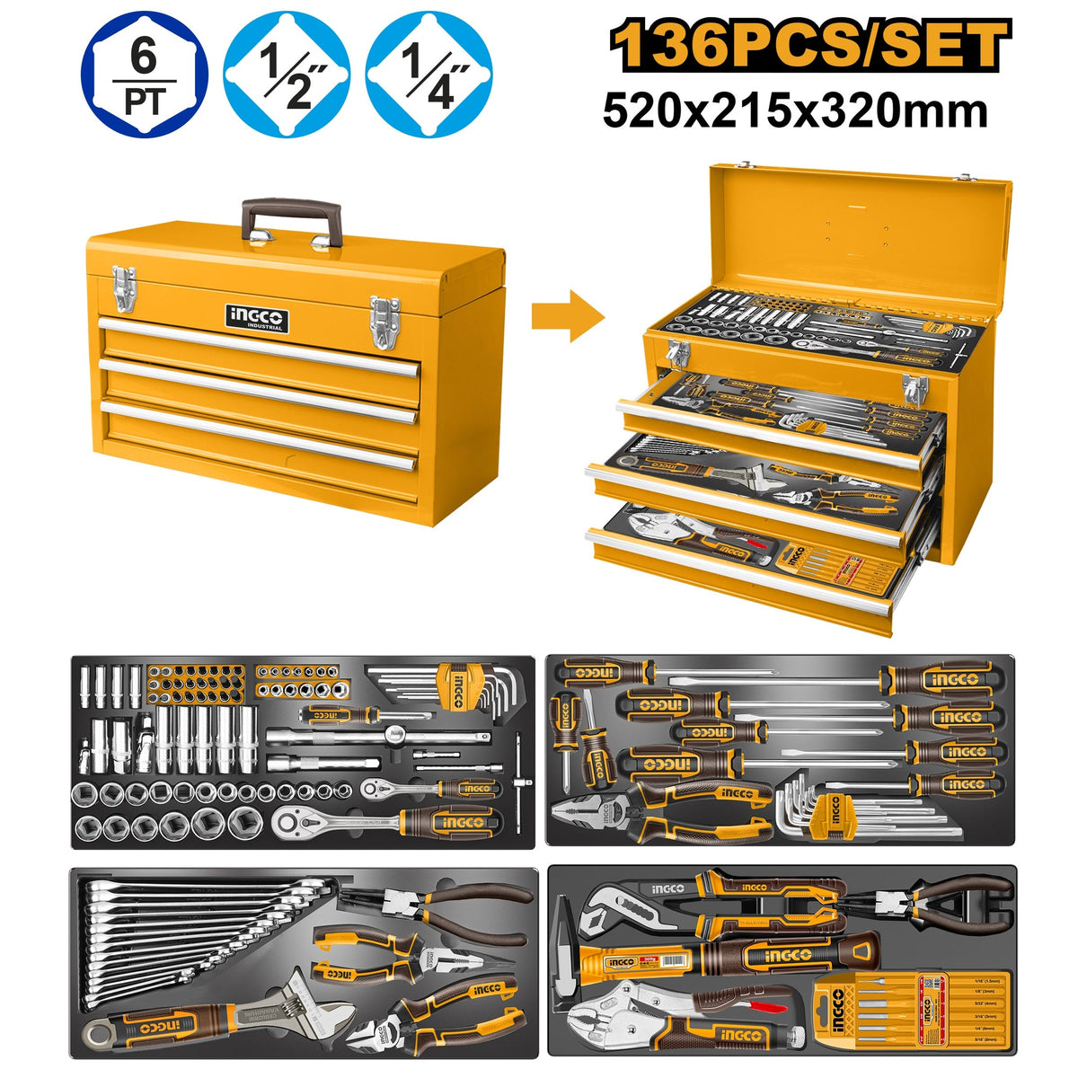 INGCO 136PCS TOOL CHEST SET HTCS261368 Main image