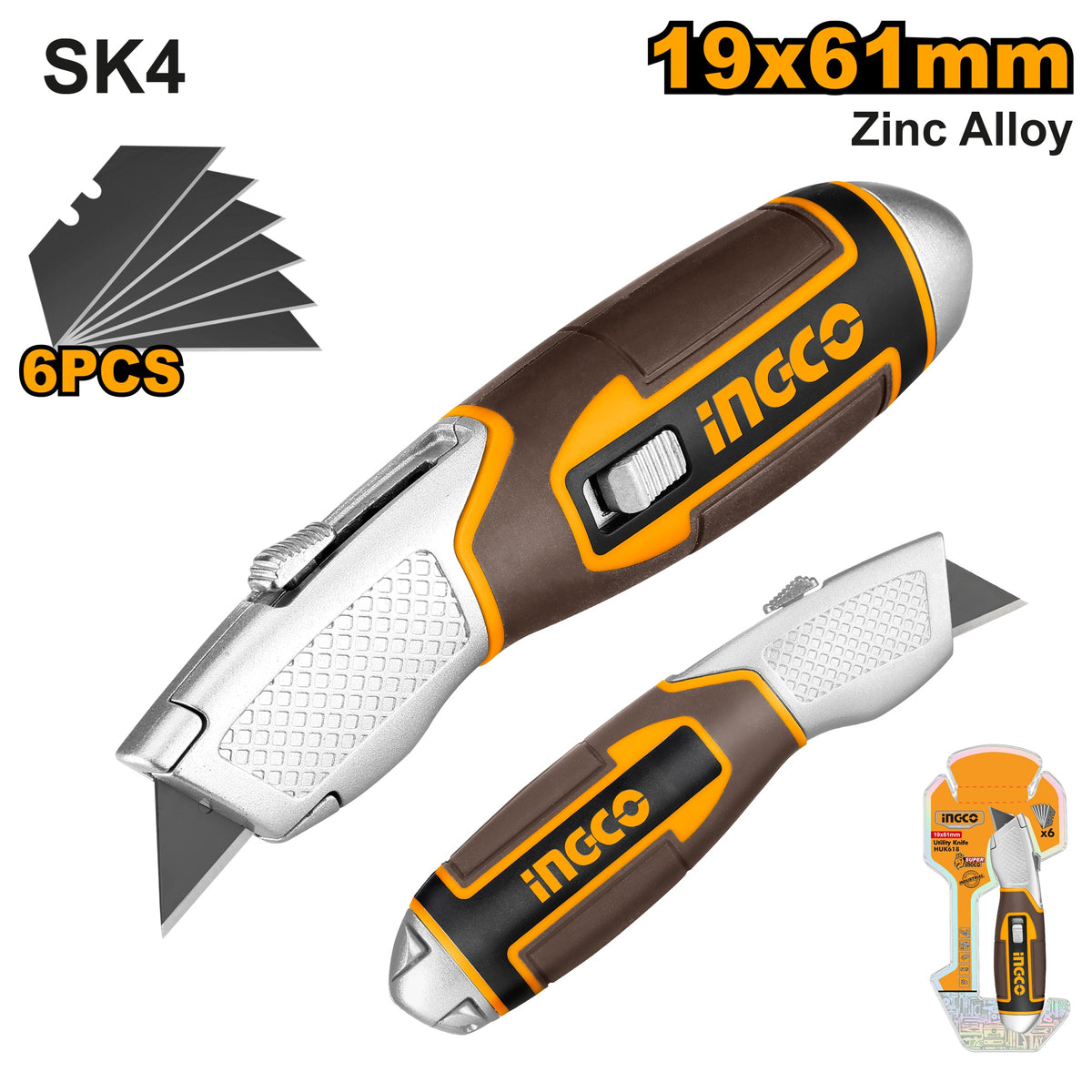 INGCO HD UTILITY KNIFE W/6 SK5 BLADES HUK618 Main image