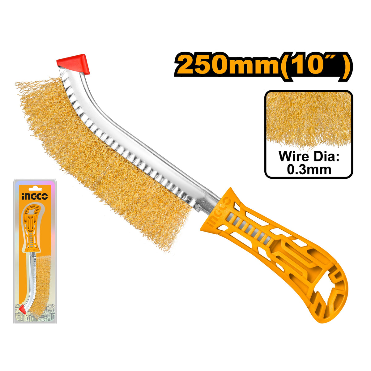 INGCO HAND HELD WIRE BRUSH OAL 10" 250MM HWB02250