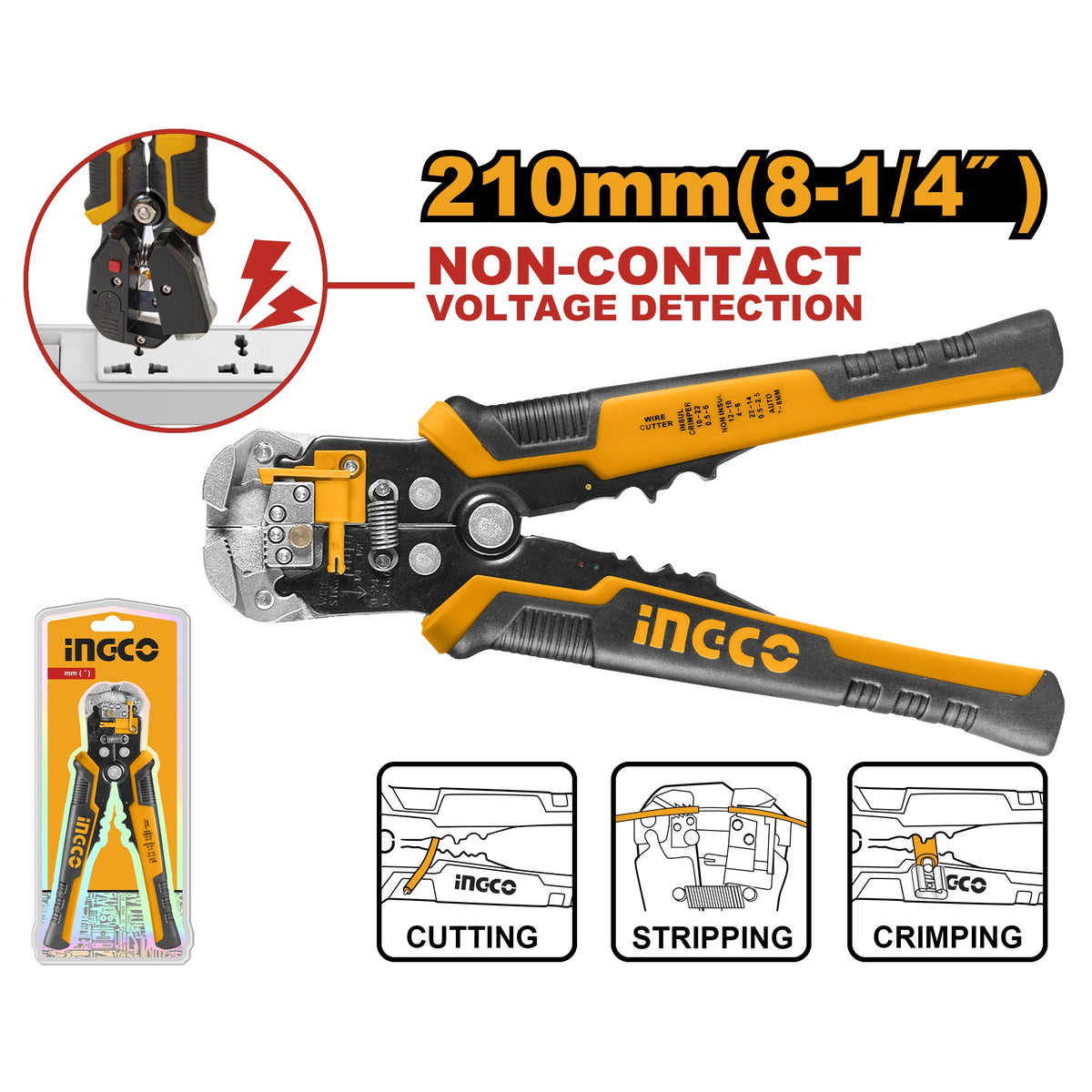 INGCO INTELLIGENT VOLTAGE DETECTING STRIPPER 8.25" 210MM HWSP102429 Main image