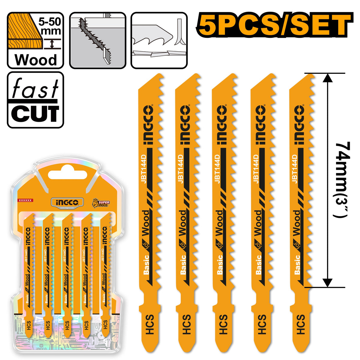 INGCO 5PCS JIG SAW BLADE T144D JBT144D Main image