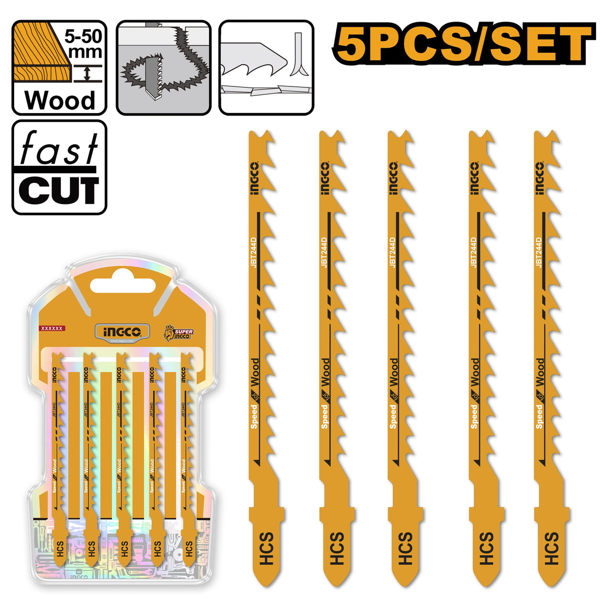 INGCO 5PCS JIG SAW BLADE T244D JBT244D