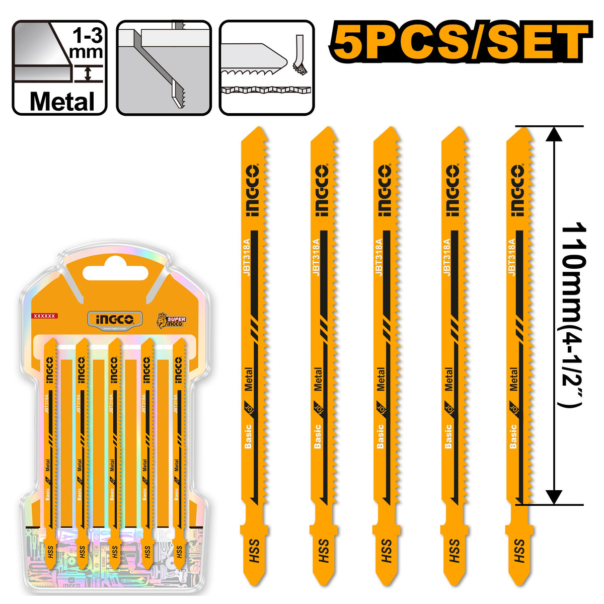 INGCO 5PCS HSS LONG JIGSAW BLADE T318A JBT318A Main image