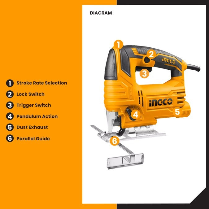 INGCO VARIABLE SPEED JIGSAW 570W CUT WOOD TO 65MM JS57028