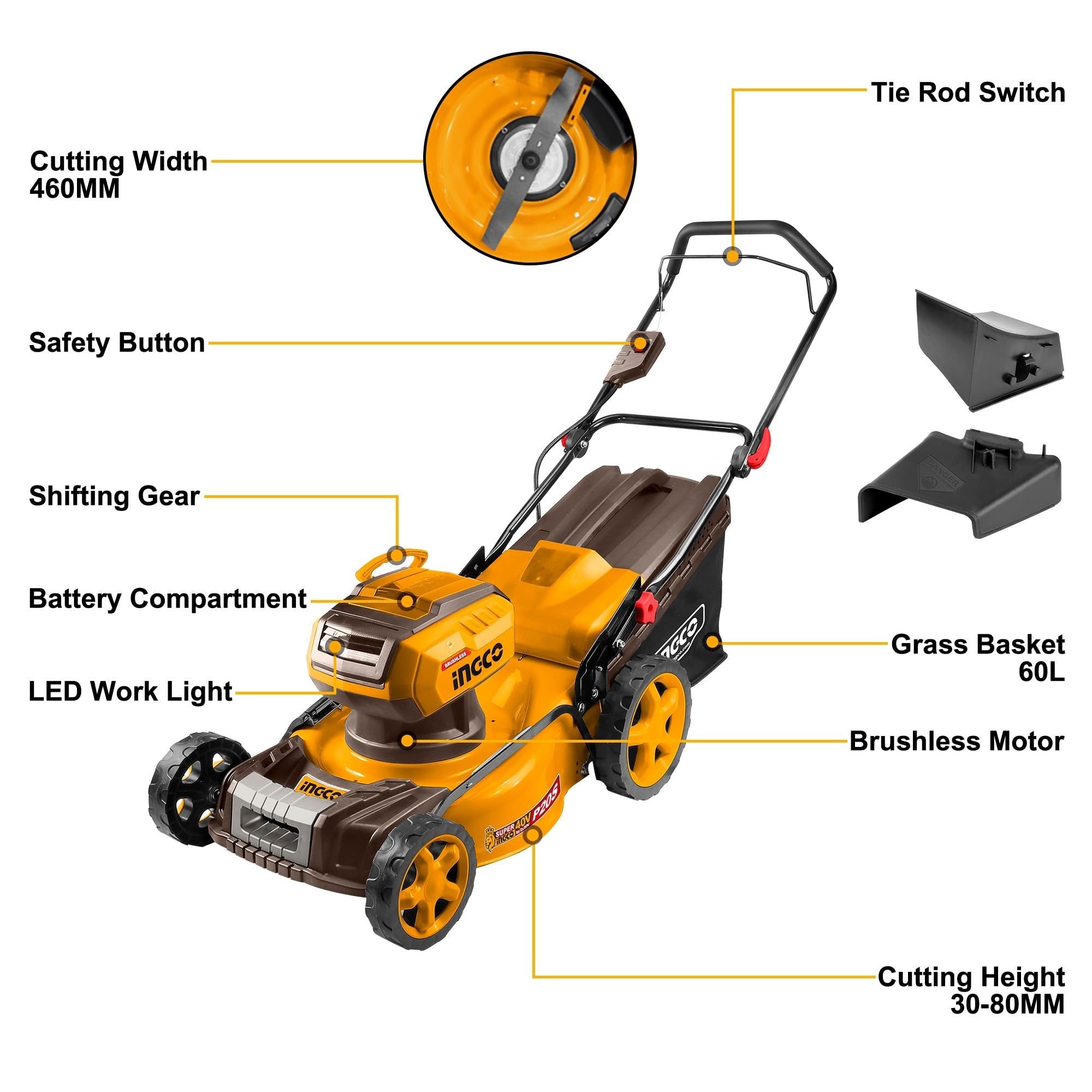 INGCO LI-ION 40V(2X20V) BL 460MM LAWN MOWER LMLI20185 (BARE UNIT) Secondary image