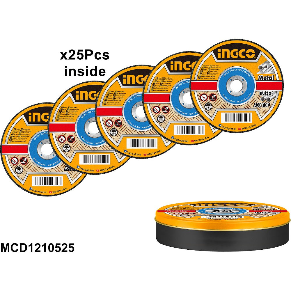 INGCO ABRASIVE CUTTING DISC 105X1.2MM 25PCS IN METAL BOX MCD1210525 Main image