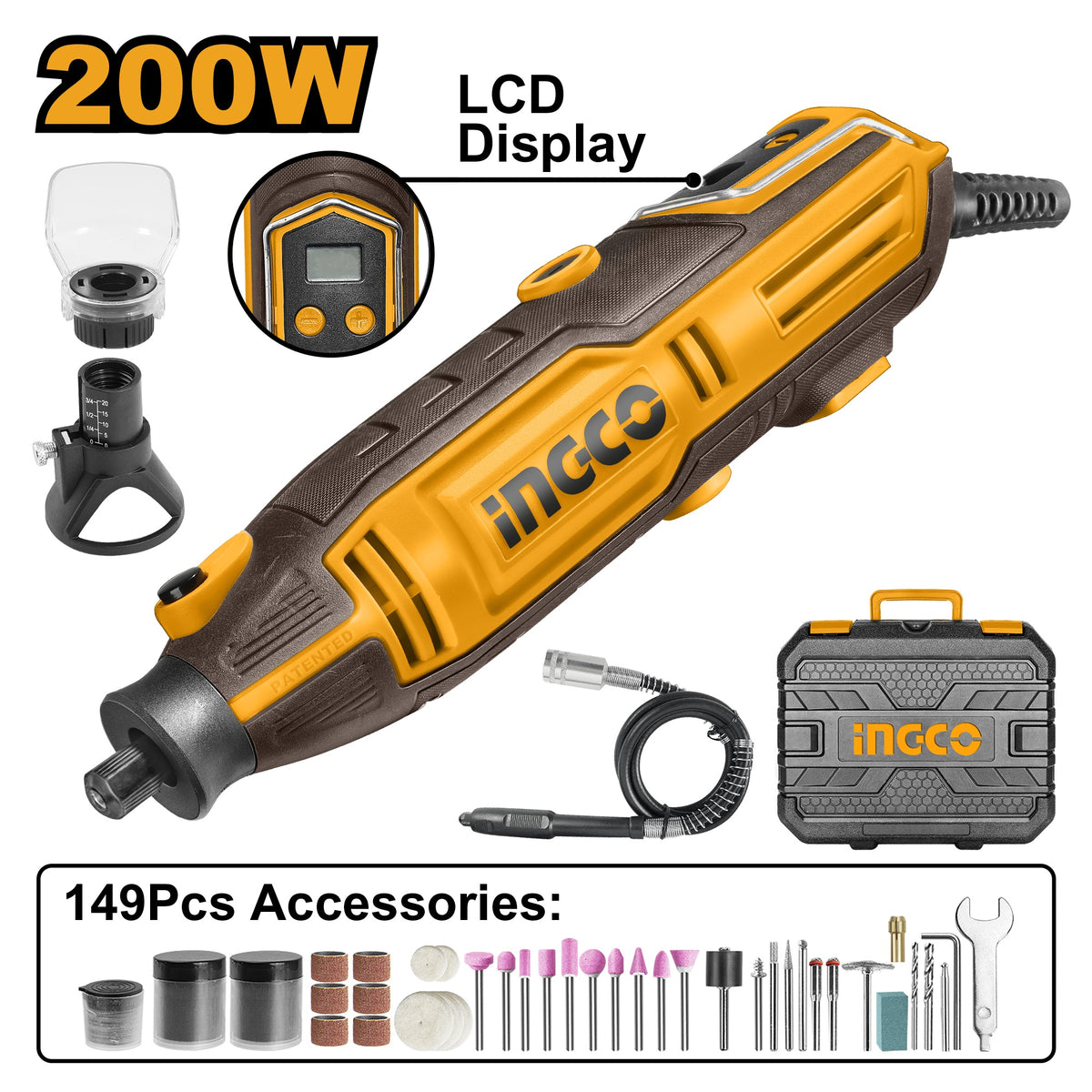 INGCO MINI DIE GRINDER WITH 149 ACCESSORIES 1/8" COLLET MG2008 Main image