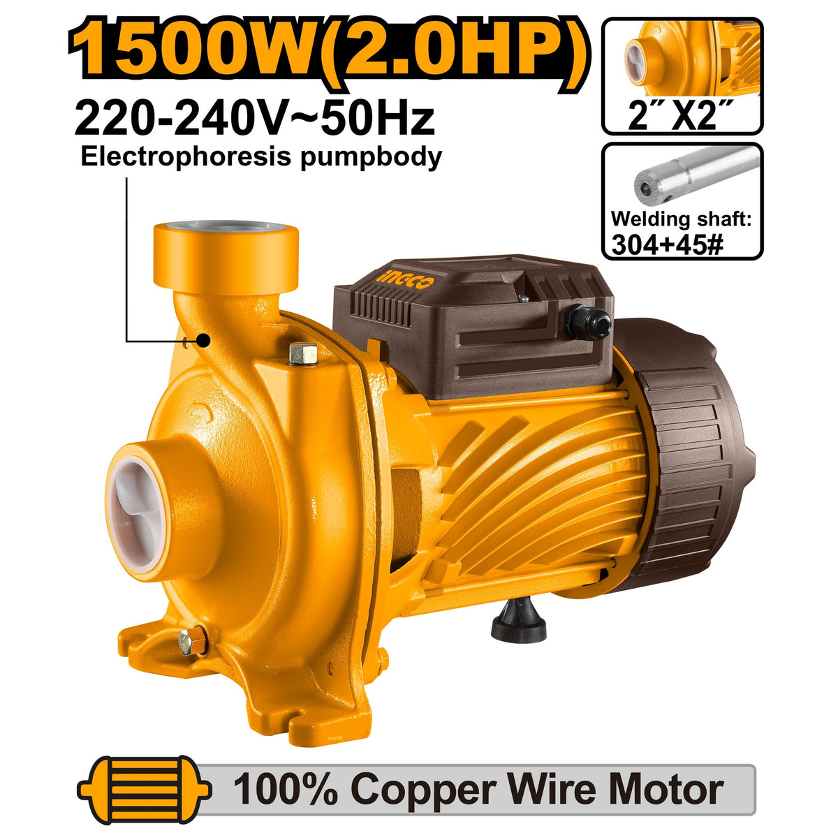 INGCO CENTRIFUGAL PUMP 1500W 2"X2" MAX HEAD 20M MAX FLOW 500L/M MHF150068 Main image