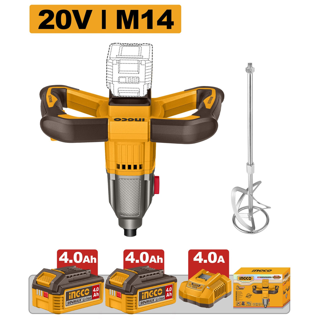 INGCO 20V BL POWER MIXER 2X4.0AH + 4A CHARGER MXLI20162