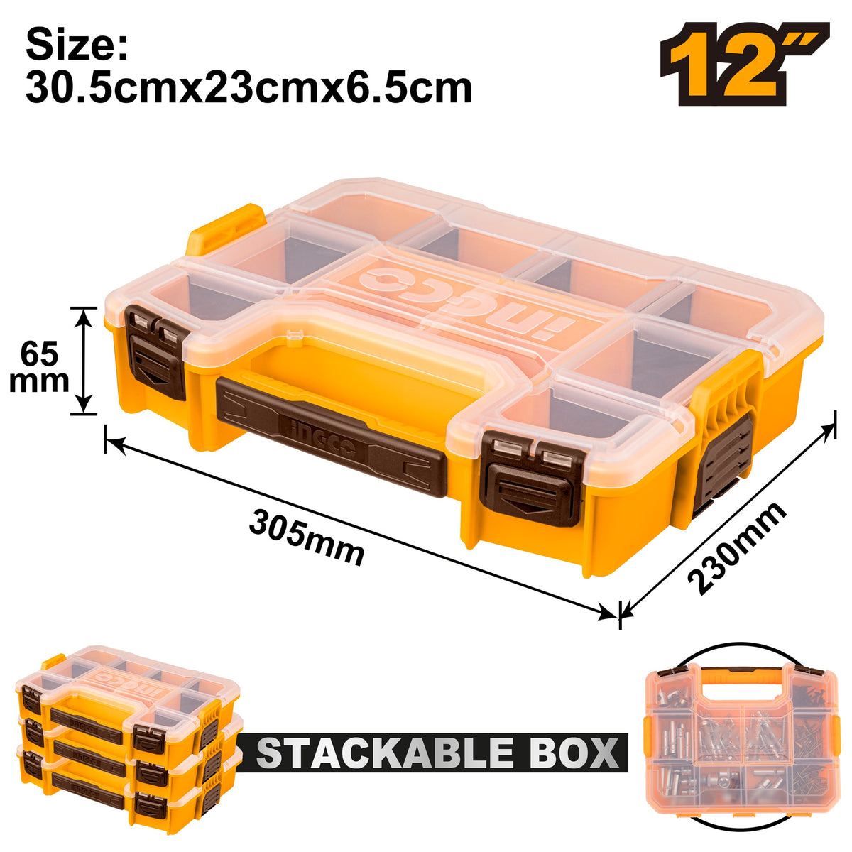 INGCO 12" PLASTIC STACKABLE ORGANISER 305X230X65MM PBX1211 Main image