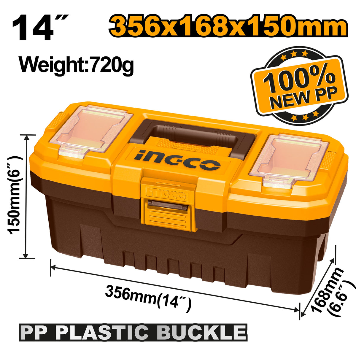 INGCO 14" PLASTIC TOOL BOX WITH ORGANISER 356168160MM PBX1401