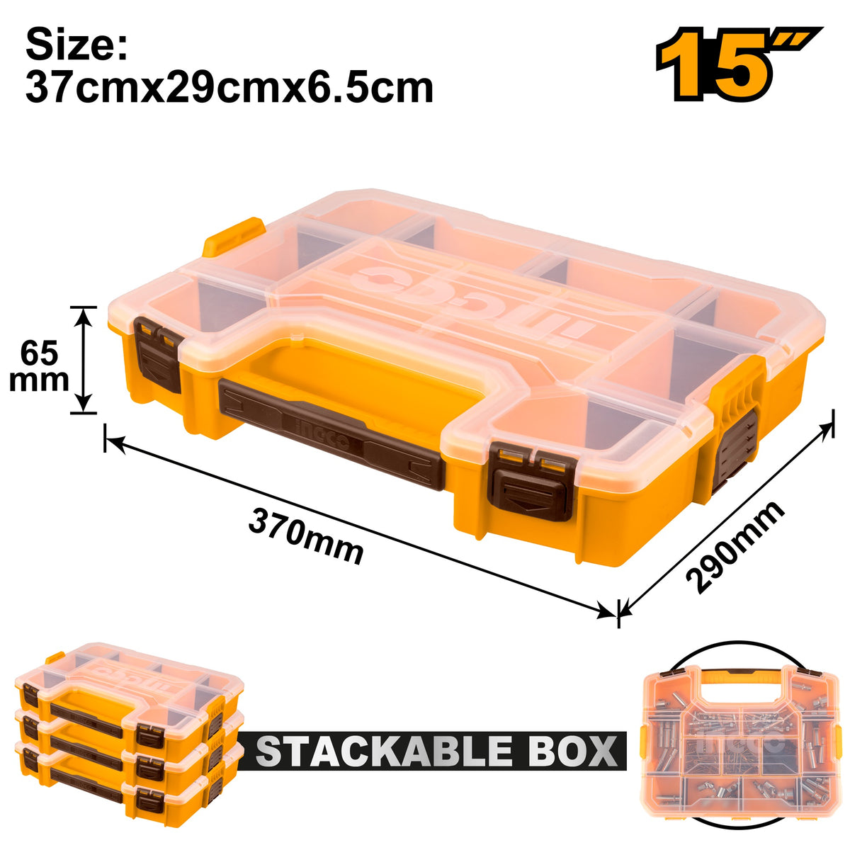 INGCO 15" PLASTIC STACKABLE ORGANISER 370X290X65MM PBX1511 Main image