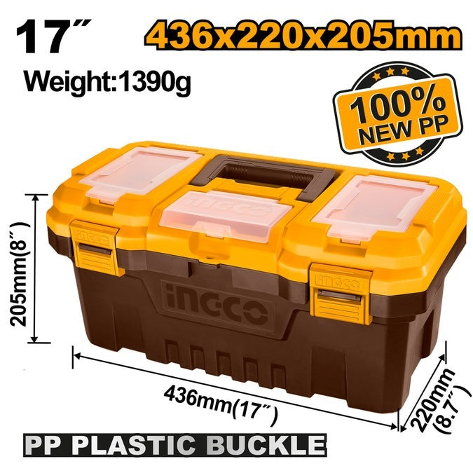 INGCO 17" PLASTIC TOOL BOX WITH ORGANISER 436*220*205MM PBX1701 Main image