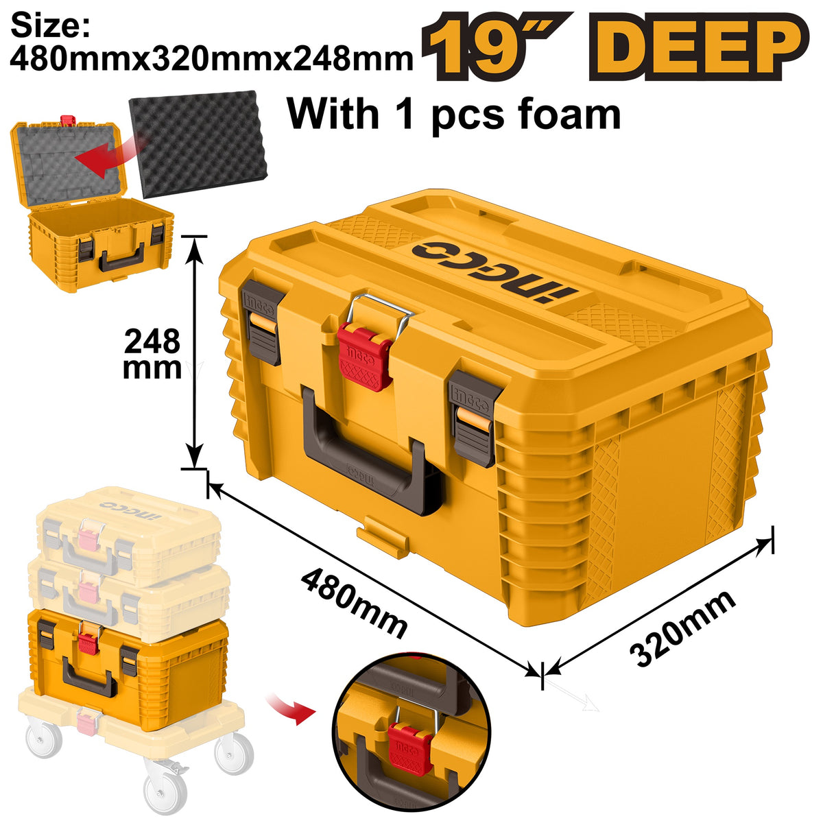 INGCO 19" STACKABLE DEEP TOOL BOX 480X320X248MM PBXS103 Main image