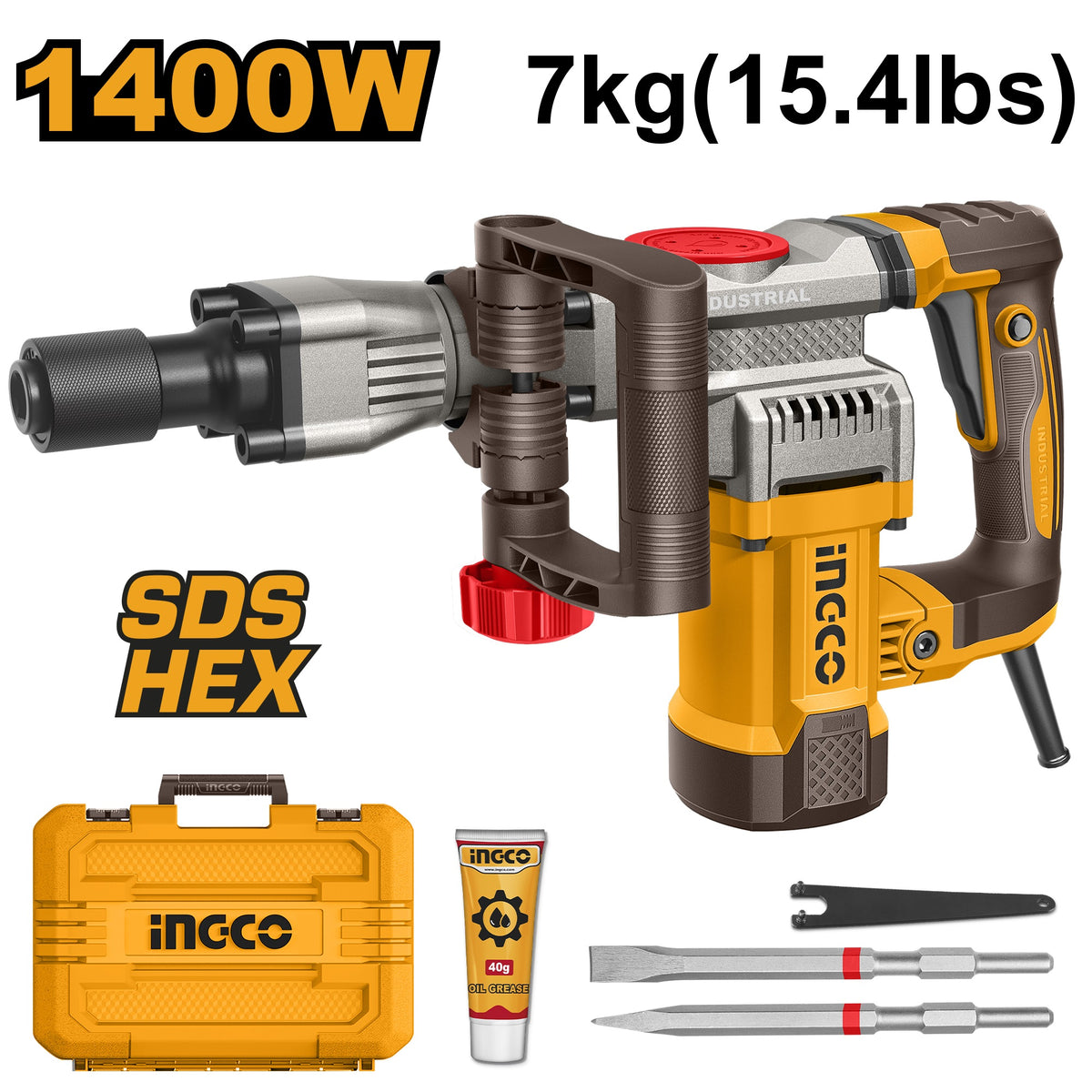 INGCO DEMOLITION BREAKER ANTI-VIBRA HEX 17MM 20J 1400W PDB14008 Main image