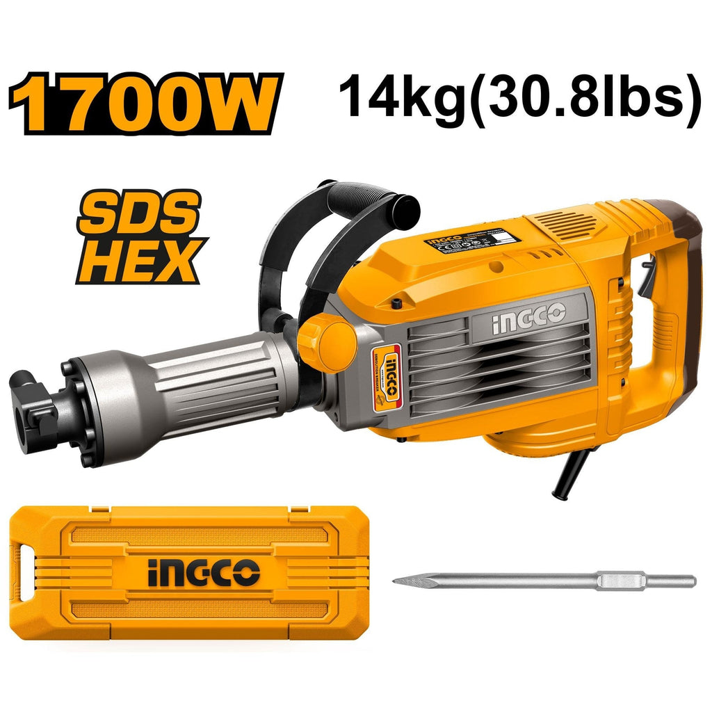 INGCO HD DEMOLITION BREAKER HEX 30MM CHUCK 1700W 50J PDB170068