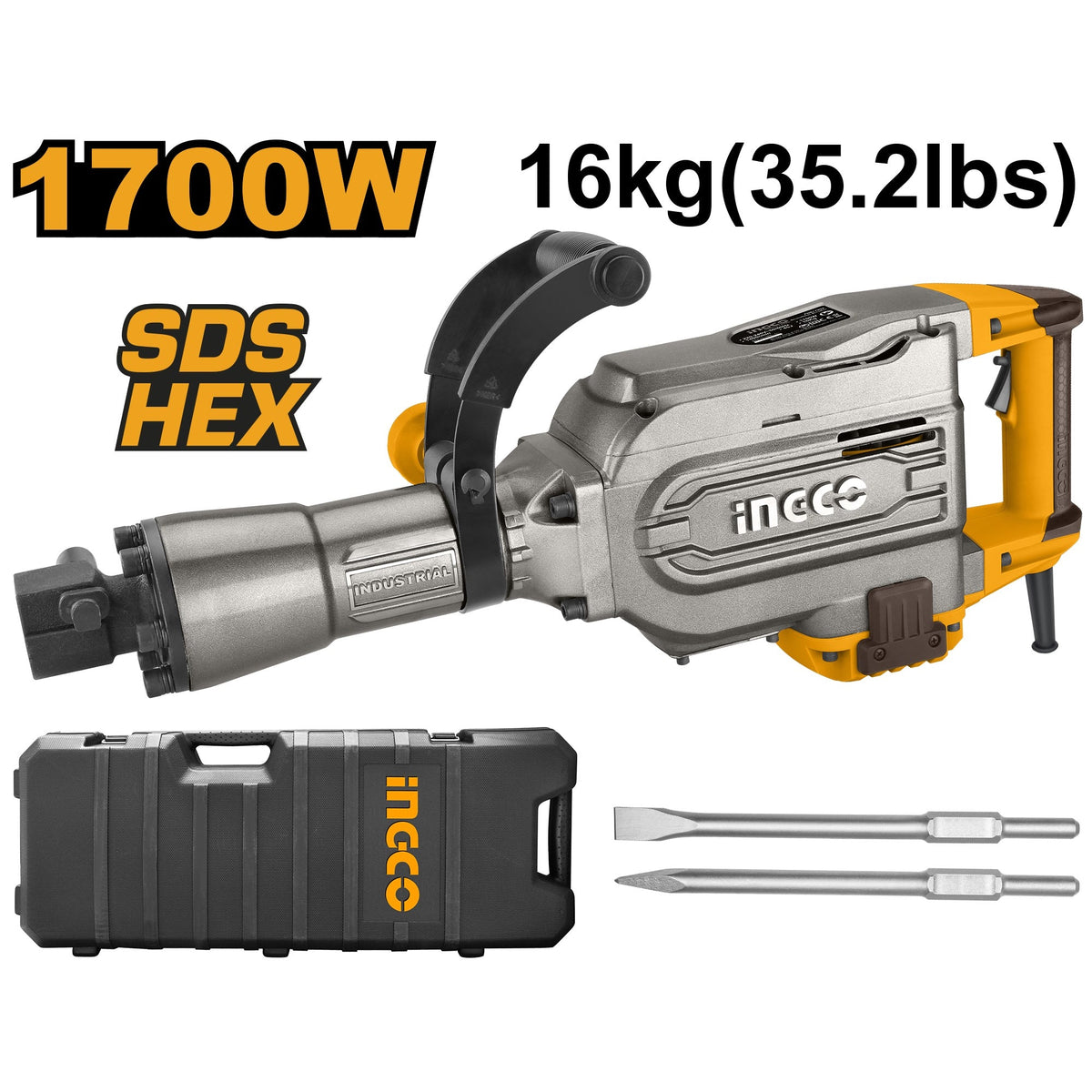 INGCO DEMOLITION BREAKER HEX 30MM CHUCK 1700W 45J PDB17008 Main image