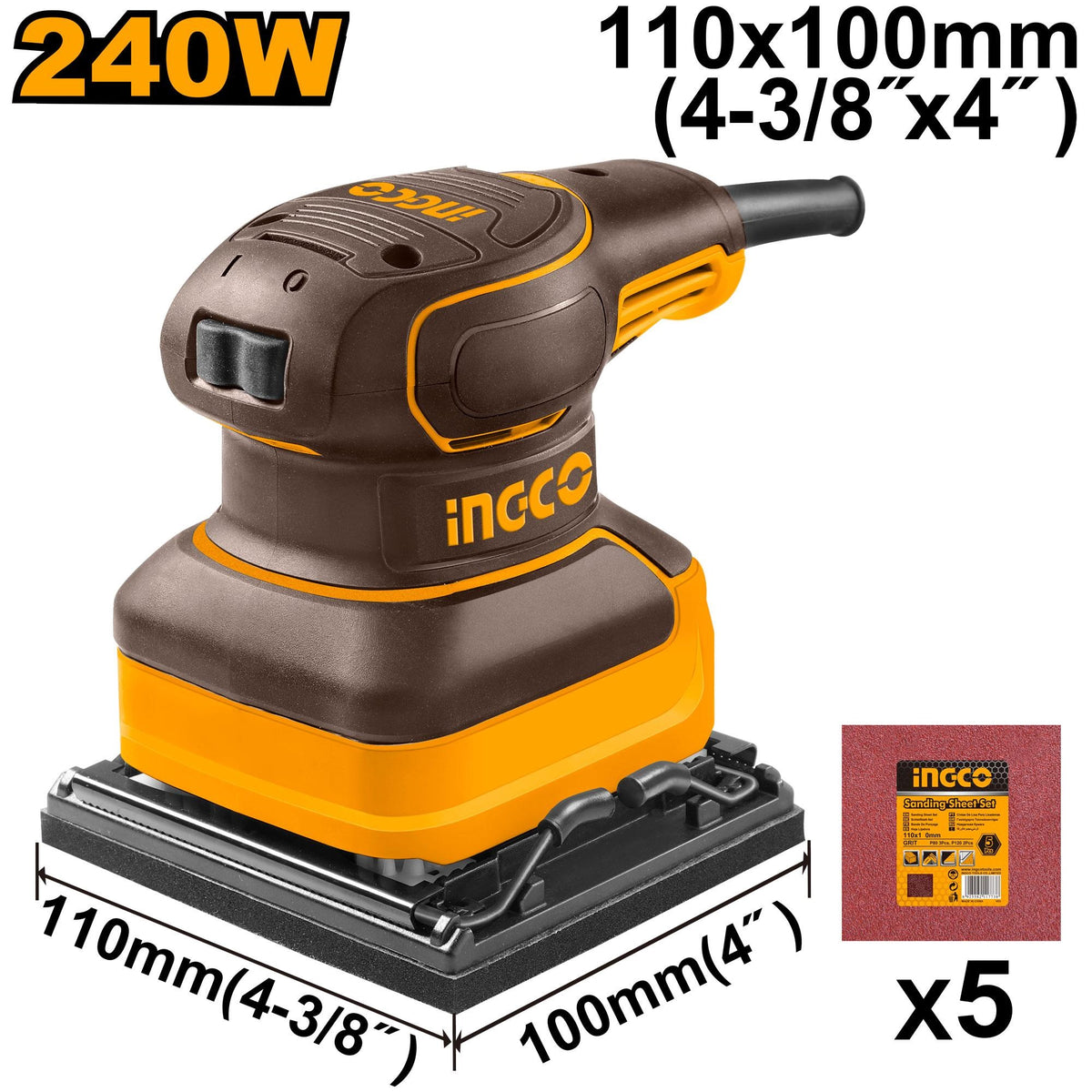 INGCO PALM SANDER 240W 110X100MM BASE PS2416 Main image