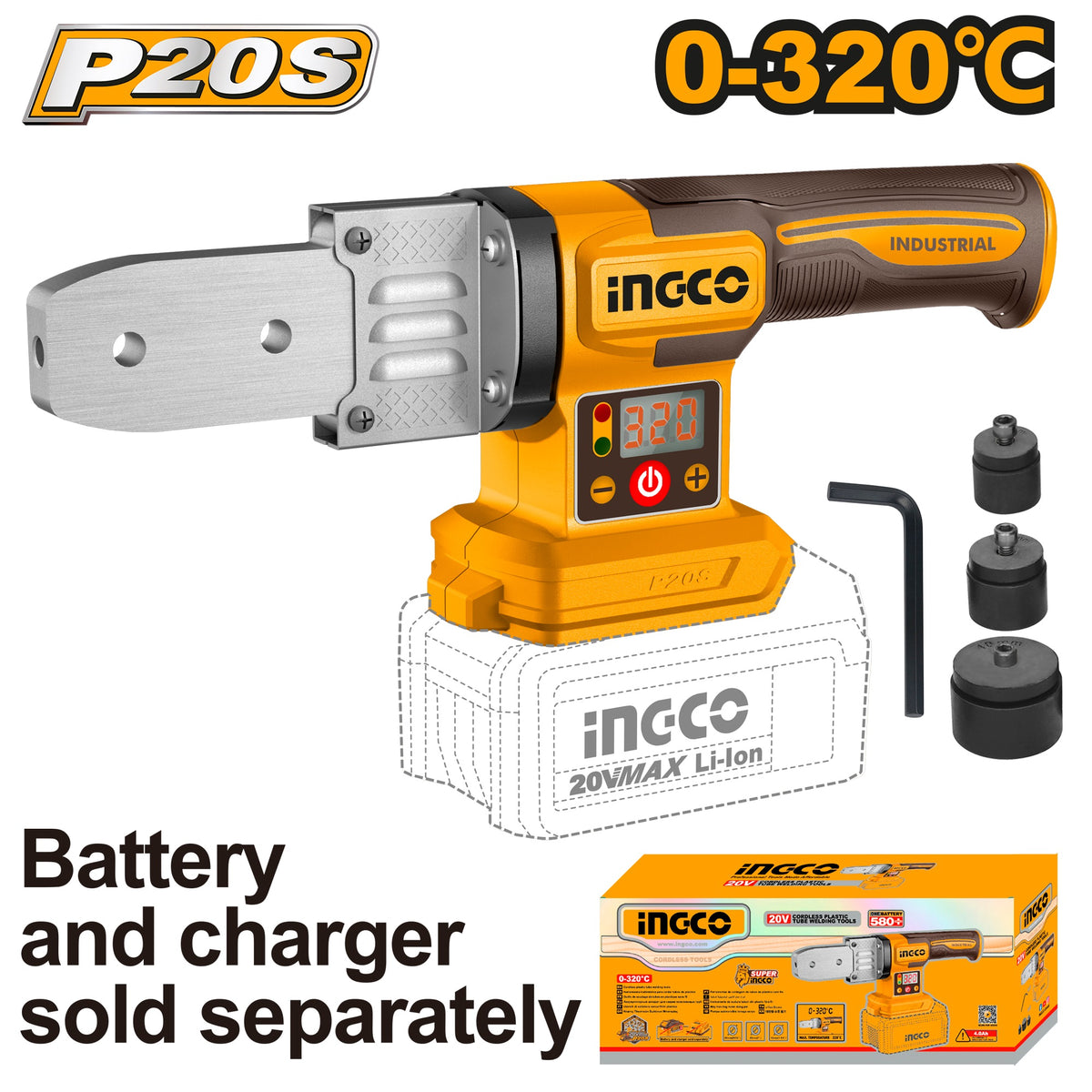 INGCO 20V PLASTIC TUBE WELDING TOOL 20,25&32MM PTWTLI2018 (BARE UNIT) Main image