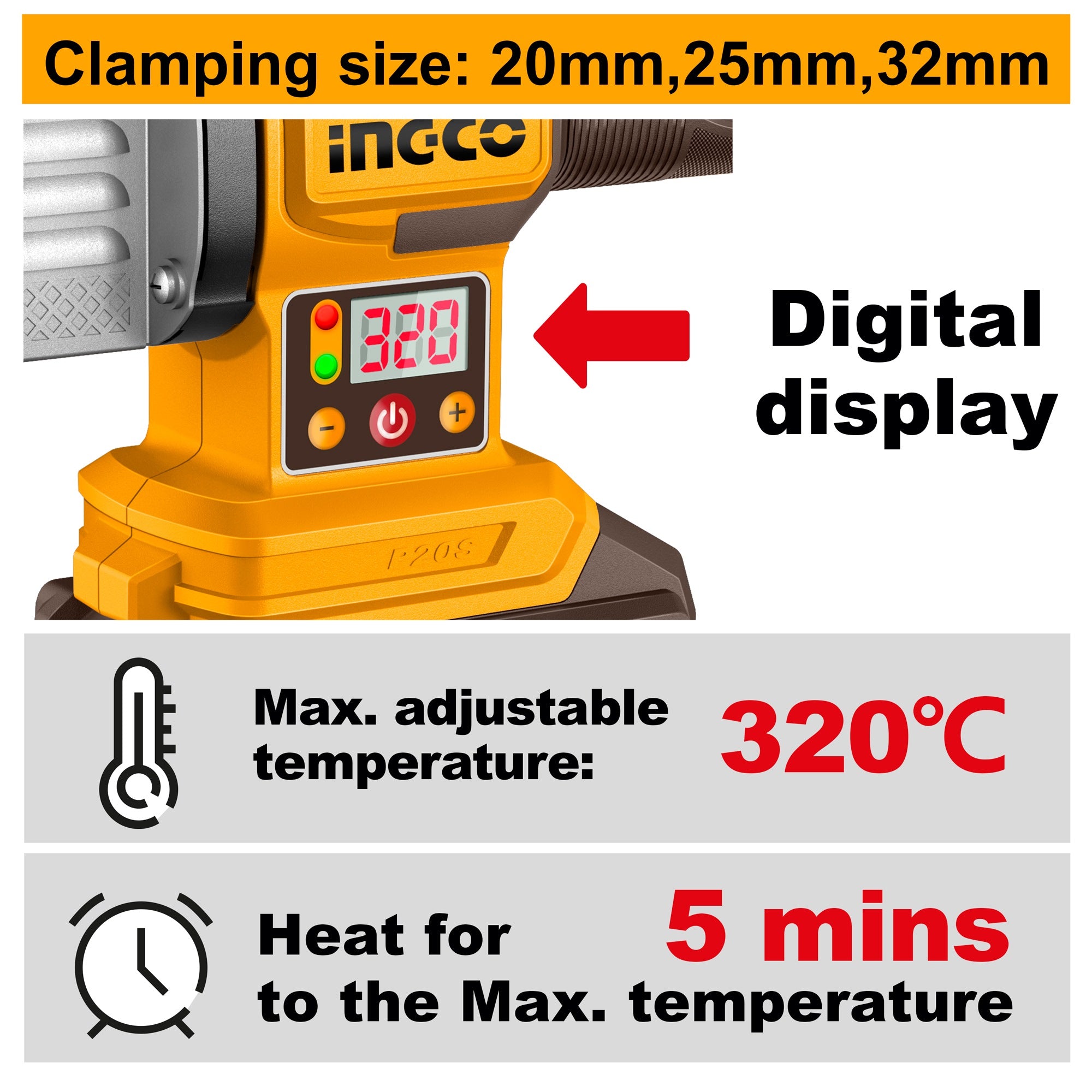 INGCO 20V PLASTIC TUBE WELDING TOOL 20,25&32MM PTWTLI2018 (BARE UNIT) Secondary image