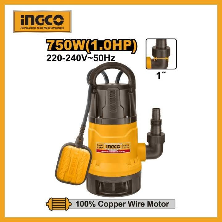 INGCO 1" SEWAGE SUBMERISIBLE PUMP W/FLOAT 1HP 750W MAX HEAD 8M, SPD7508 Secondary image