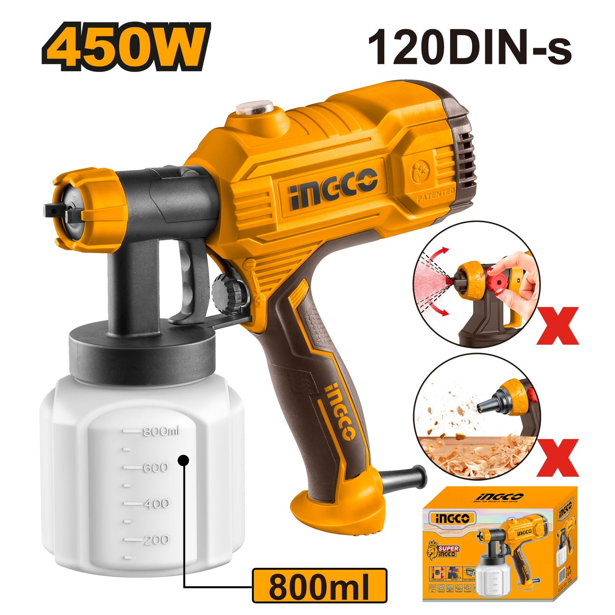 INGCO ELECTRIC SPRAY GUN 450W 800ML CONTAINER SPG3508