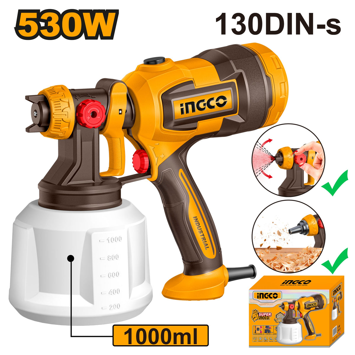 INGCO ELECTRIC SPRAY GUN 530W 1000ML CONTAINER SPG4506 Main image