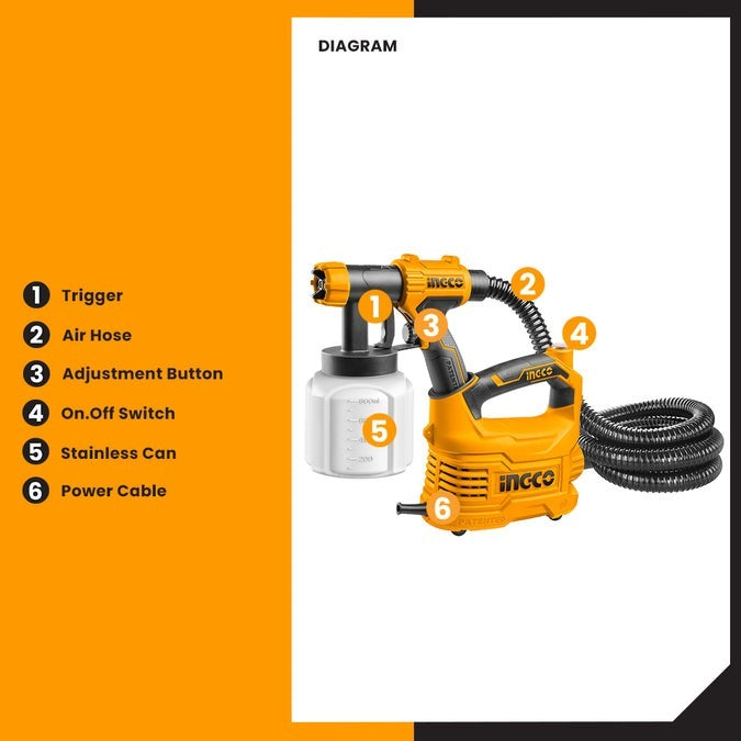 INGCO HVLP ELECTRIC SPRAY GUN 550W 800ML CONTAINER SPG5008