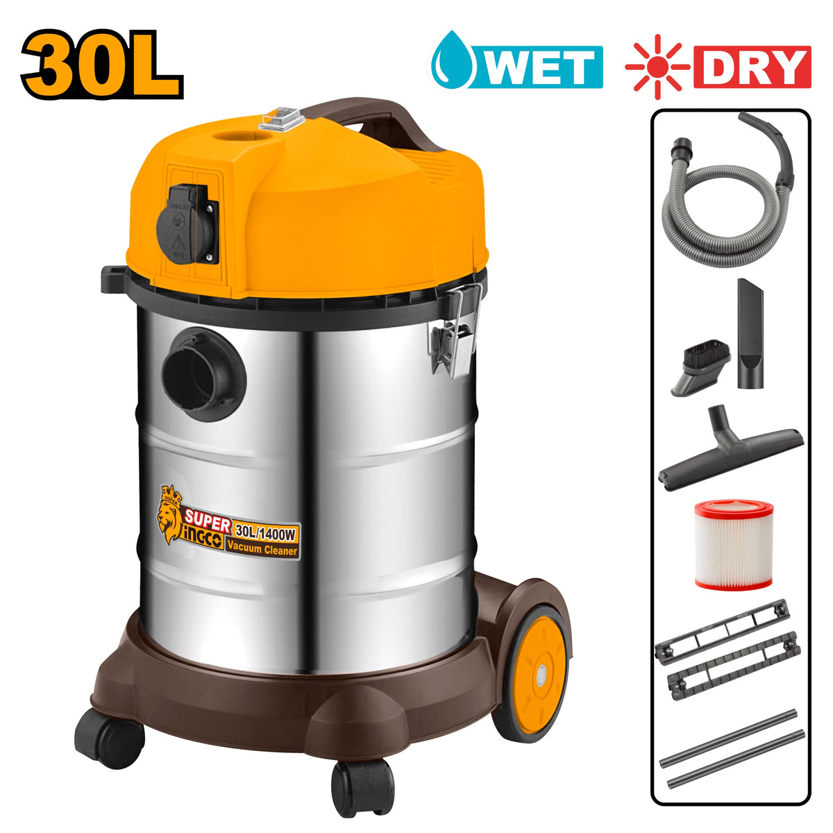 INGCO WET & DRY VACUUM CLEANER 1400W 30L TANK VC14301 Main image