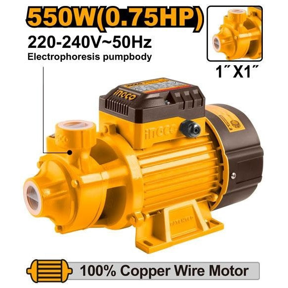 INGCO PERIPHERIAL PUMP 550W 1" X 1" MAX HEAD 45M MAX FLOW 45L/MIN VPM5508