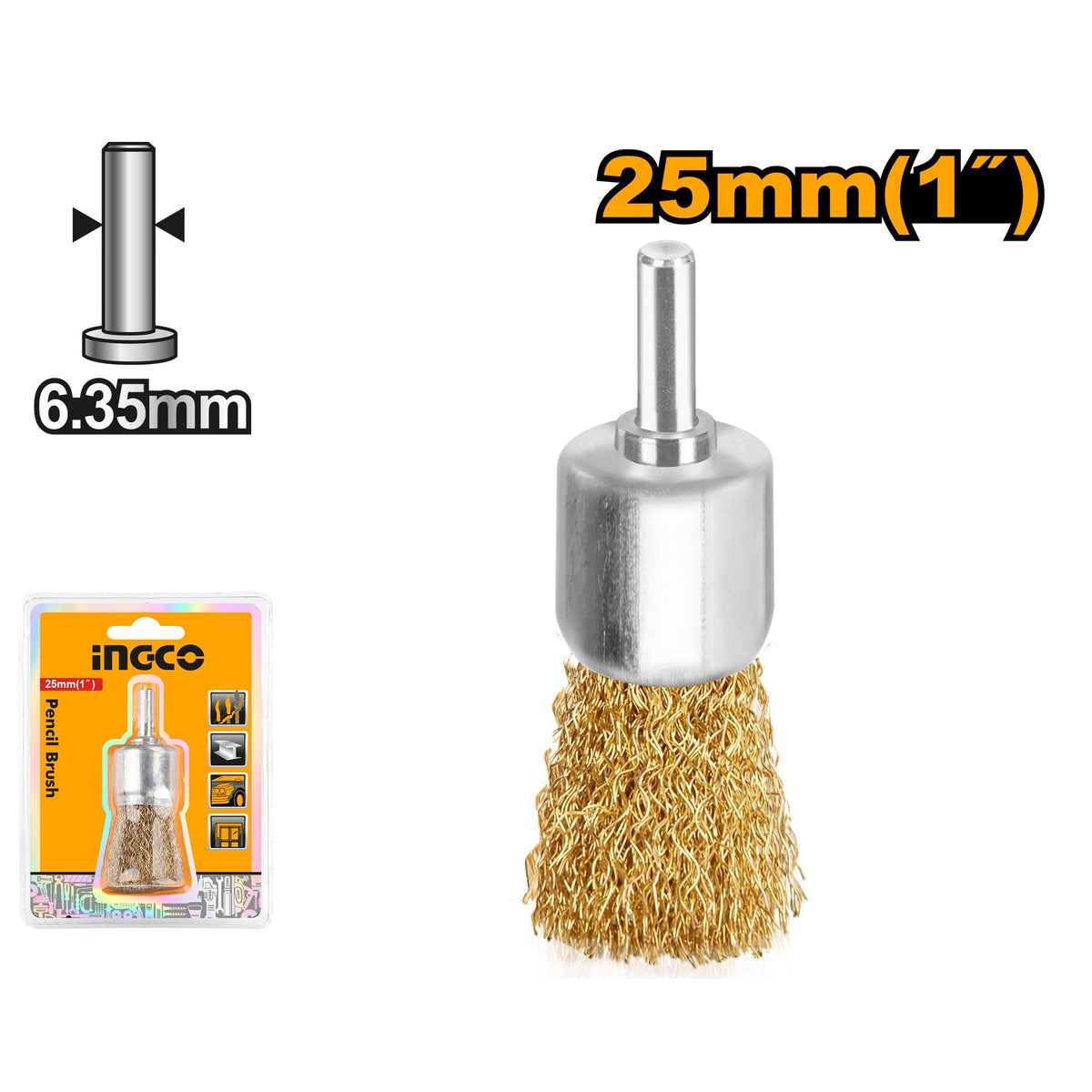 INGCO STEEL WIRE PENCIL BRUSH 25MM WITH 1/4" SHANK WB70241 Main image
