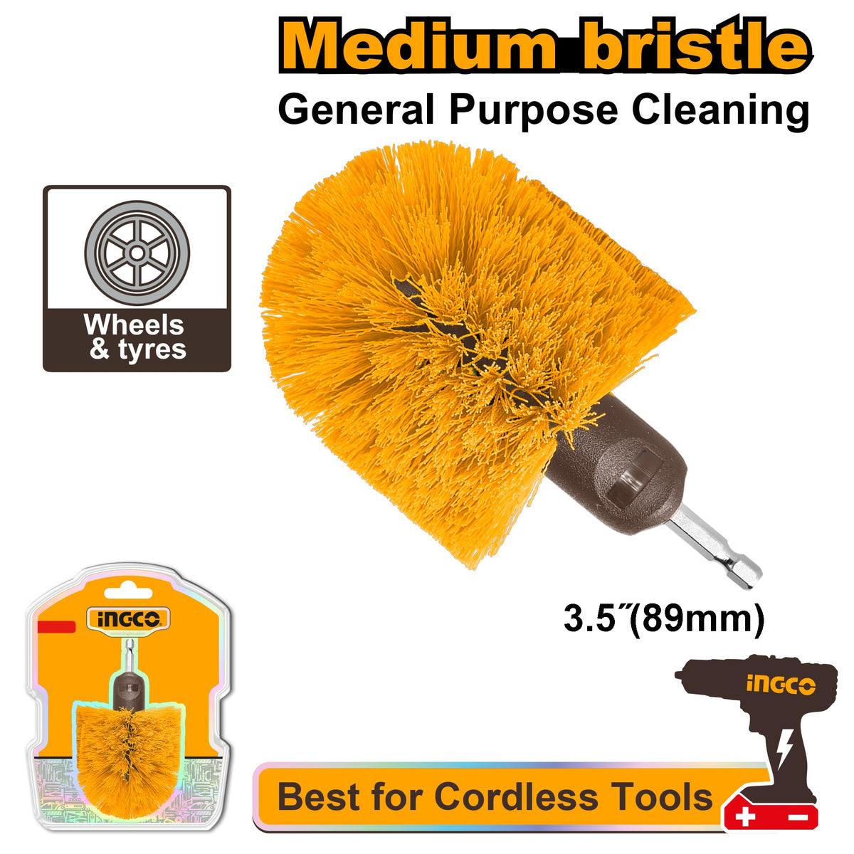 INGCO 1/4" HEXA SHANK MEDIUM BRISTLE BRUSH WCBM1360