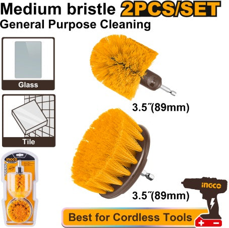 INGCO 2PCS 1/4" HEXA SHANK MEDIUM BRISTLE BRUSH SET WCBM2335 Secondary image