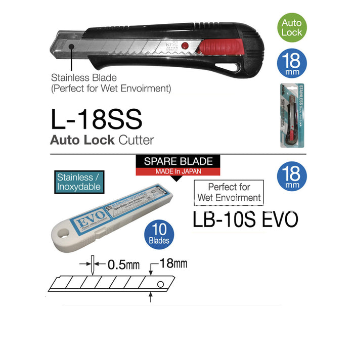 KDS L18SS, AUTO LOCK STAINLESS STEEL CUTTER 18MM