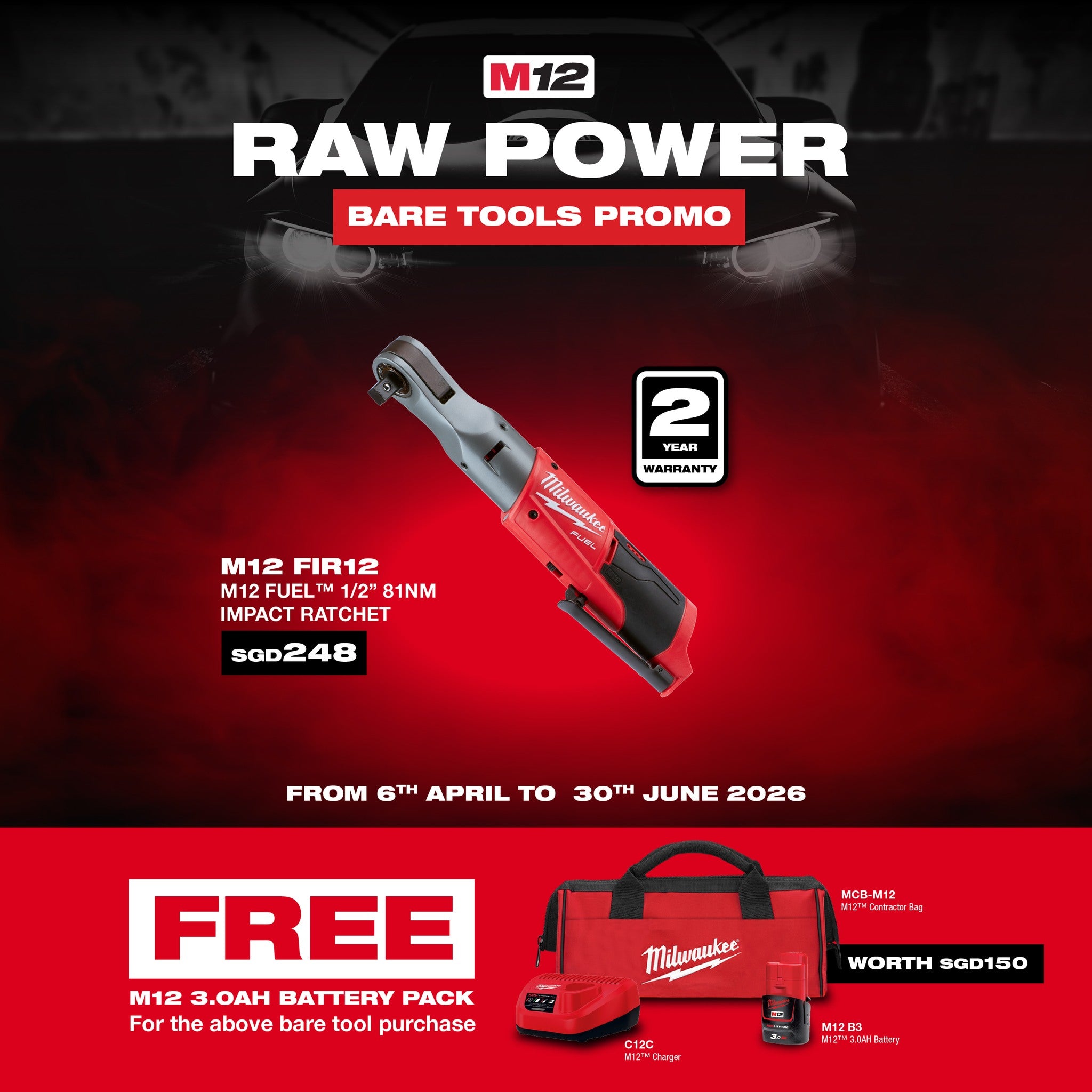 MILWAUKEE M12 FIR12, M12 FUEL 1/2" 81NM IMPACT WRENCH