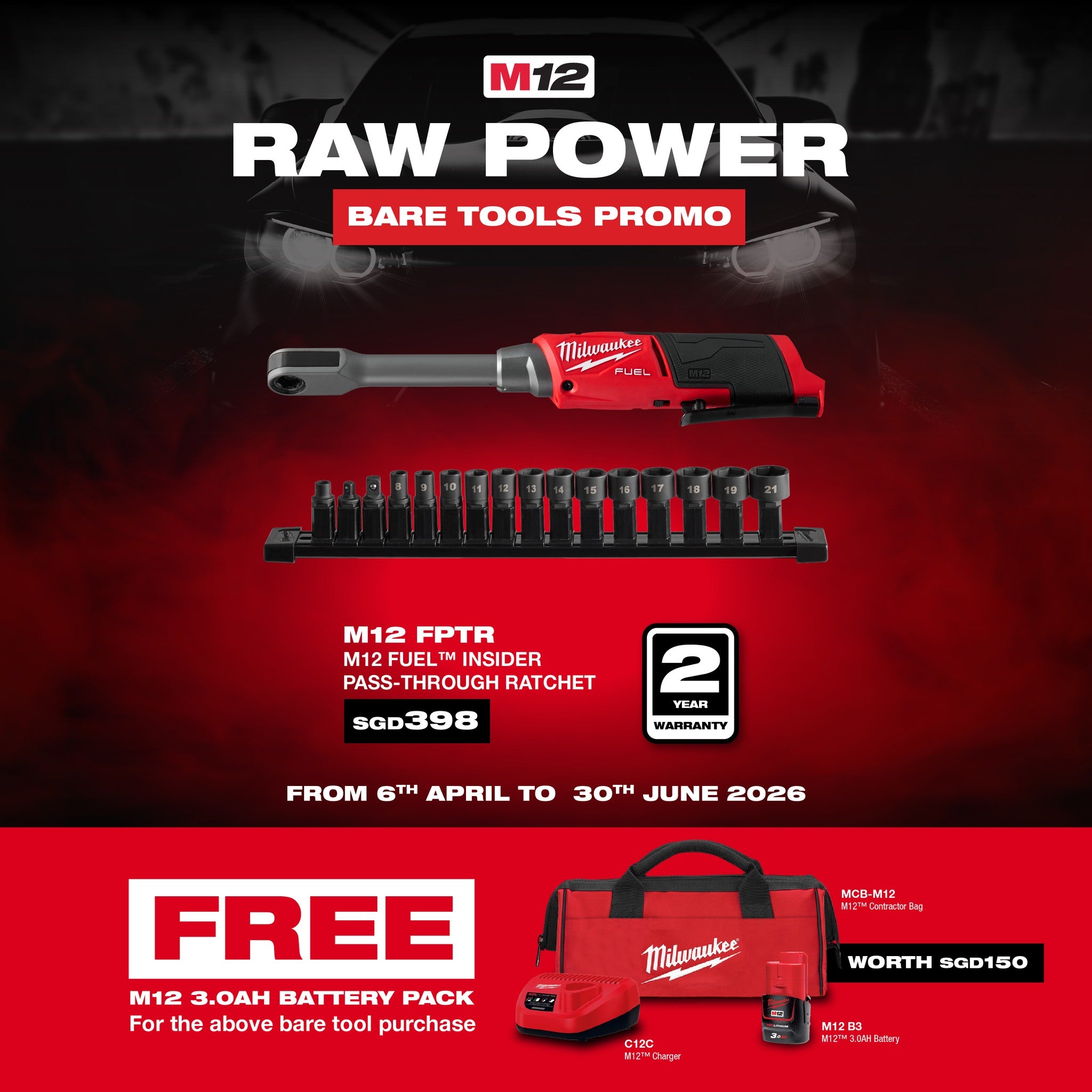 MILWAUKEE M12 FPTR M12 FUEL INSIDER PASS-THROUGH RATCHET Main image