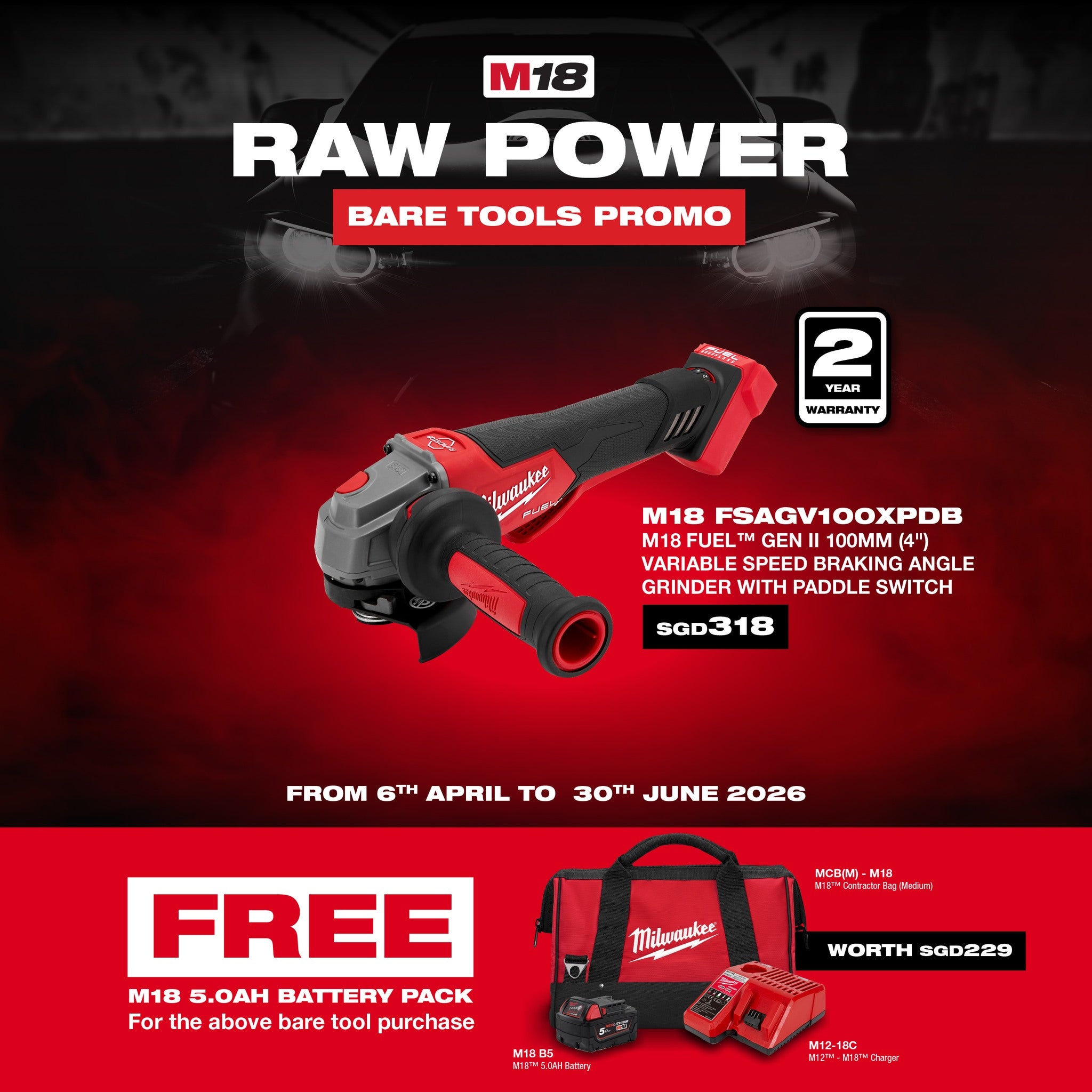 MILWAUKEE M18 FSAGV100XPDB 4" ANGLE GRINDER
