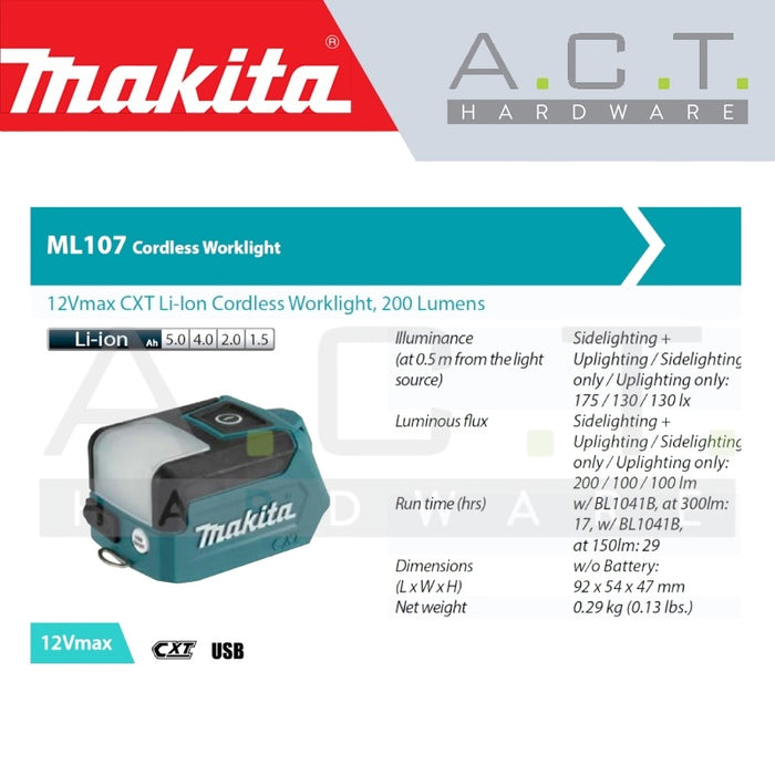 MAKITA ML107 CORDLESS WORKLIGHT