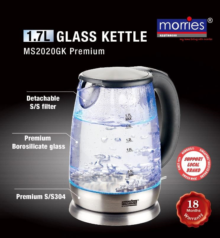 MORRIES 1.7L GLASS KETTLE MS2020GK PREMIUM