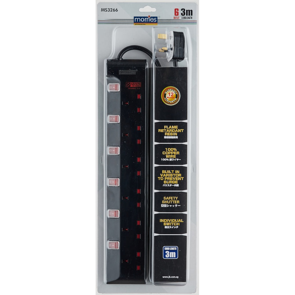 MORRIES MS3266 6-way extension cord