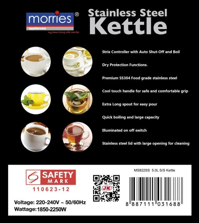 MORRIES STAINLESS STEEL ELECTRIC KETTLE 5.0L MS822SS