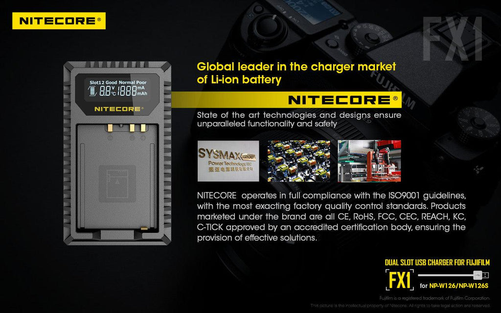 NITECORE FX1 (FUJIFILM NP-W126) DUAL-SLOT BATTERY CHARGER