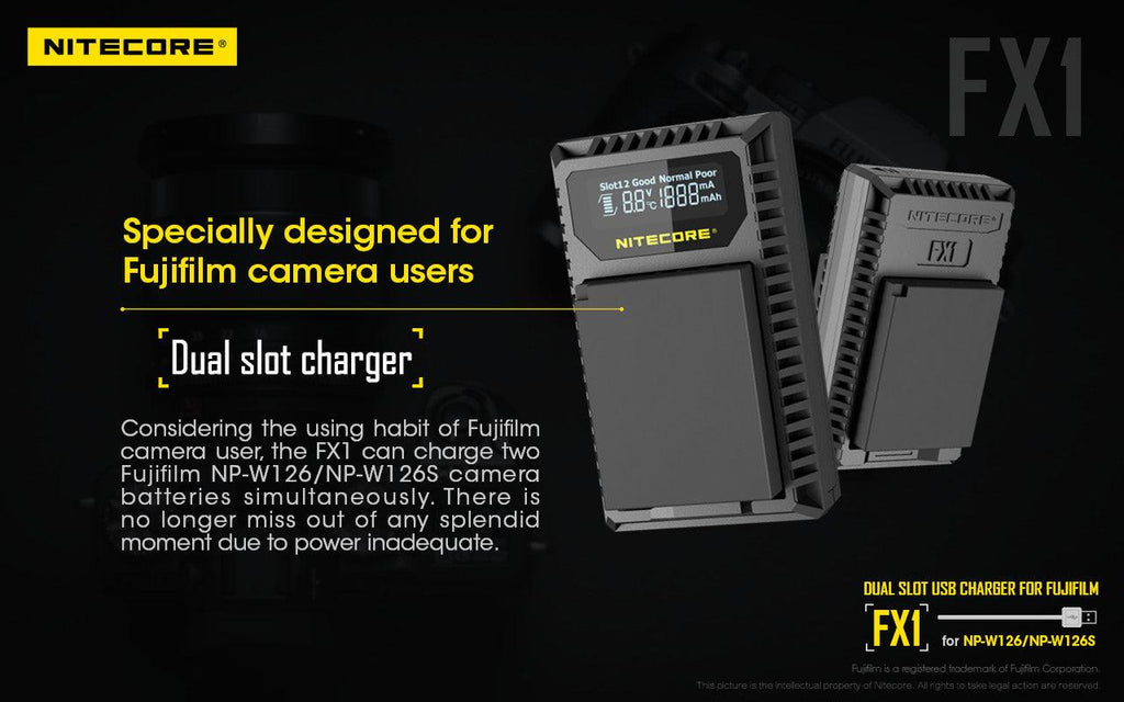 NITECORE FX1 (FUJIFILM NP-W126) DUAL-SLOT BATTERY CHARGER