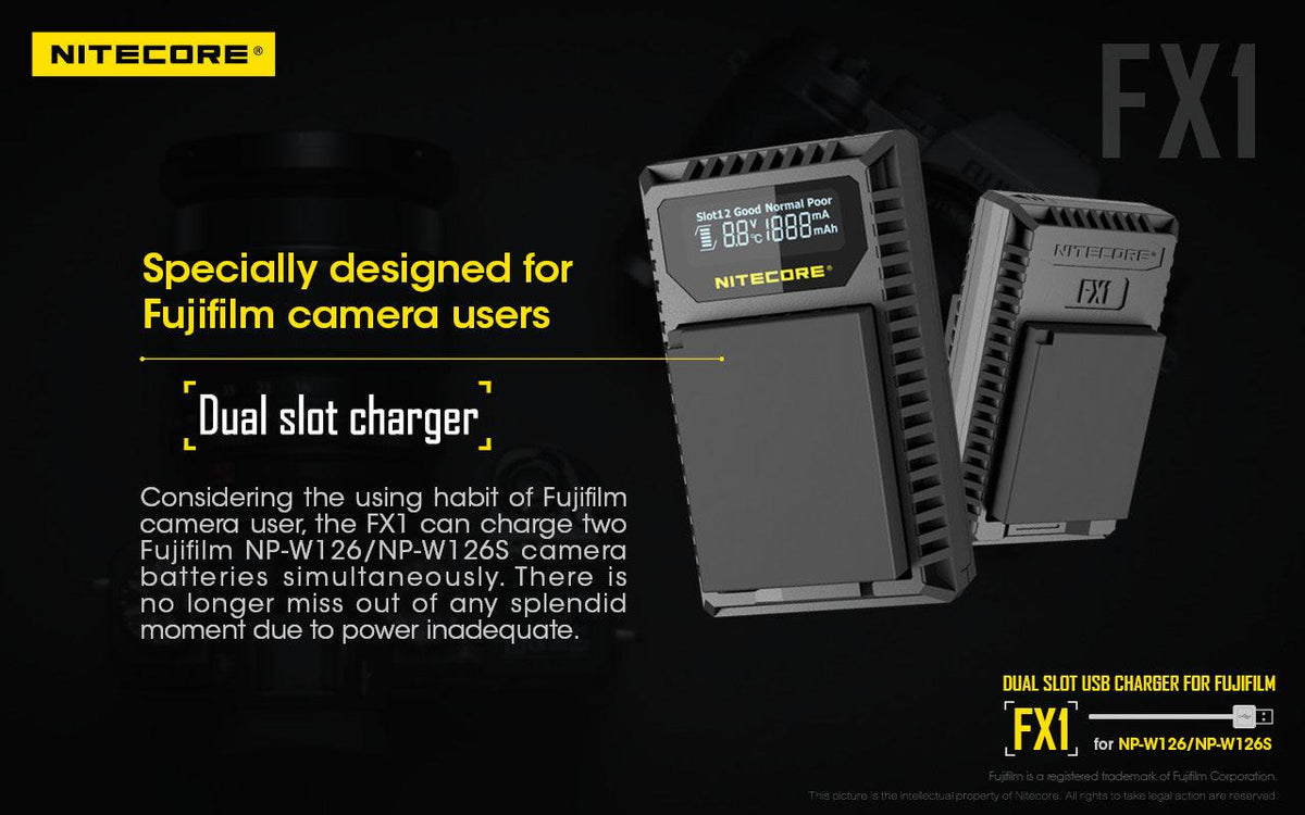 NITECORE FX1 (FUJIFILM NP-W126) DUAL-SLOT BATTERY CHARGER
