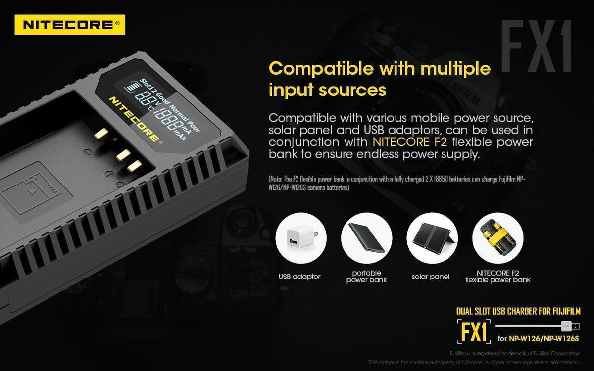 NITECORE FX1 (FUJIFILM NP-W126) DUAL-SLOT BATTERY CHARGER