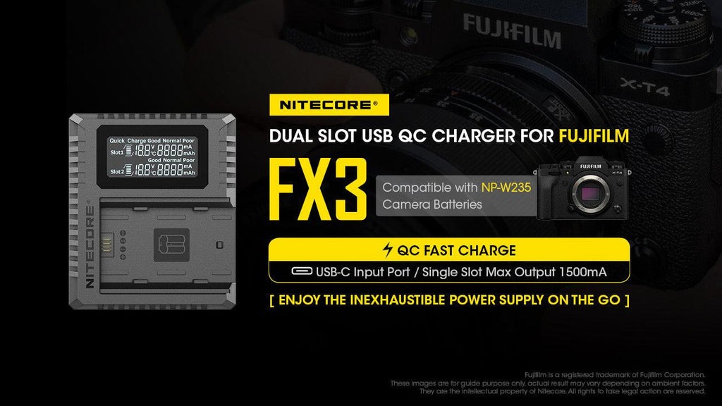 NITECORE FX3 (FUJIFILM NP-W235) DUAL-SLOT BATTERY CHARGER
