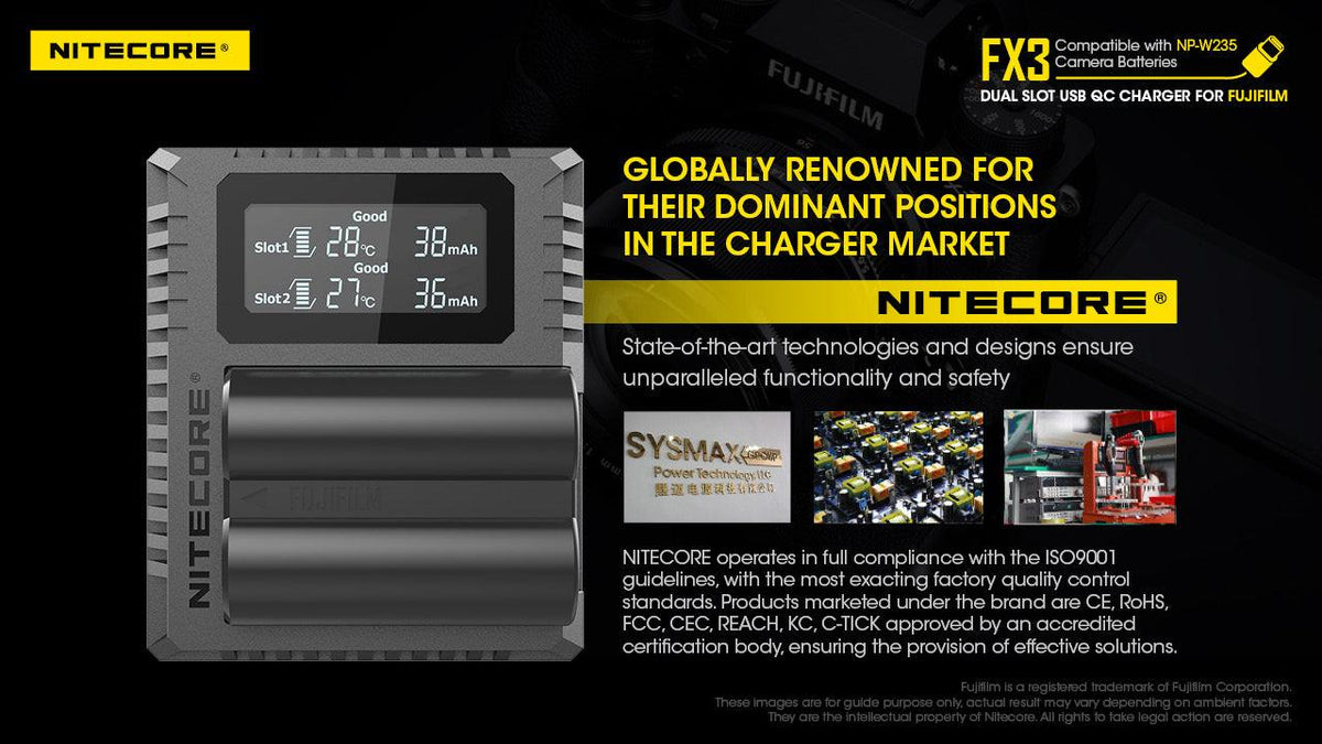 NITECORE FX3 (FUJIFILM NP-W235) DUAL-SLOT BATTERY CHARGER
