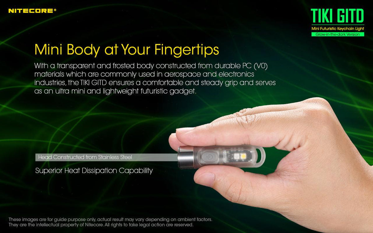 NITECORE TIKI (GREEN GLOW IN THE DARK) - 300 LUMENS