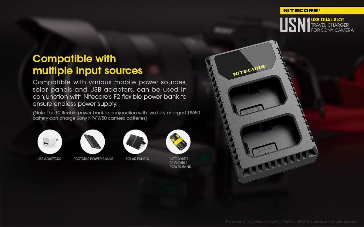 NITECORE USN1 (SONY NP-FW50) DUAL-SLOT BATTERY CHARGER