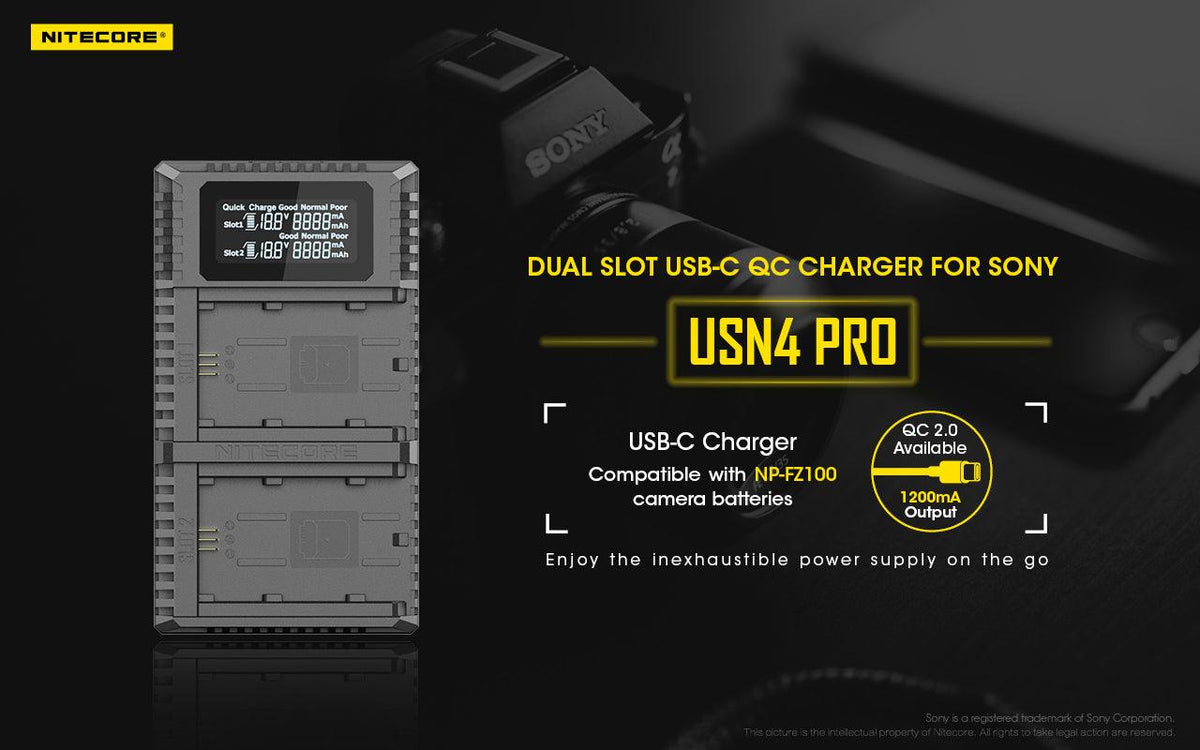 NITECORE USN4 PRO (SONY NP-FZ100) DUAL-SLOT BATTERY CHARGER